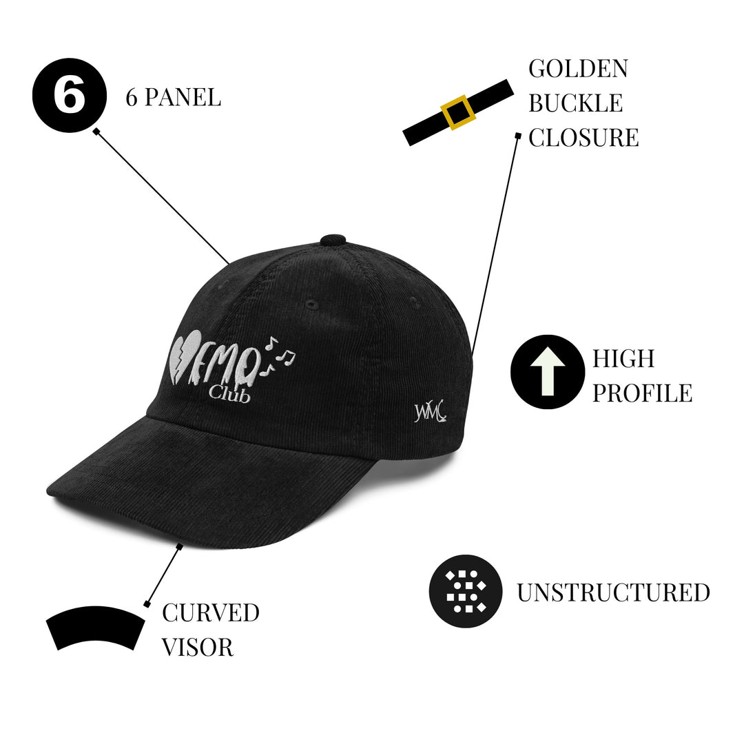 Black Emo Club Corduroy Cap