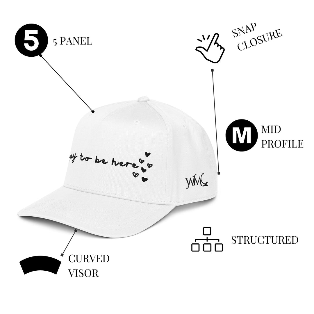 White "Happy To Be Here" 5 Panel Otto Cap