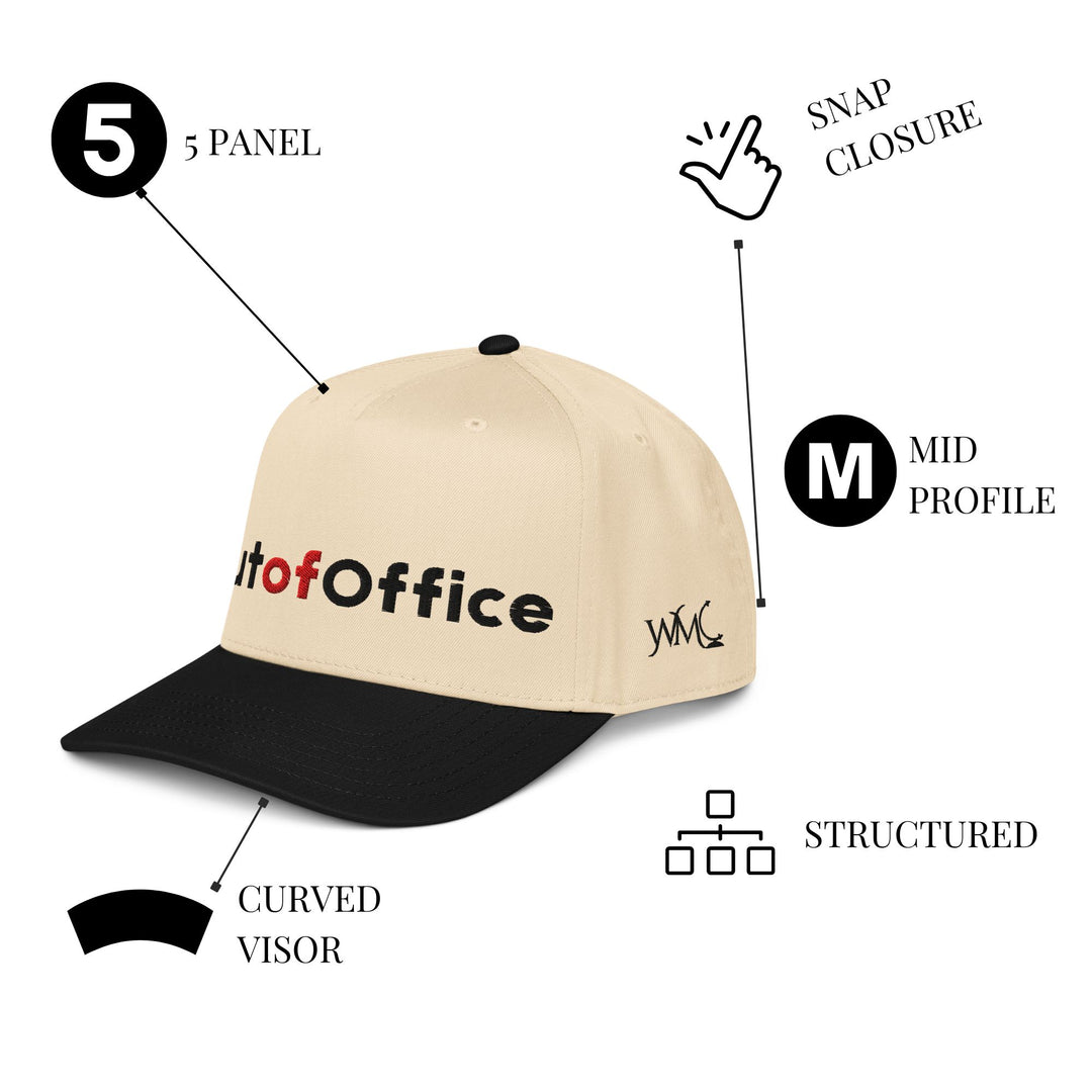 Beige and Black "Out of Office" 5 Panel Otto Cap