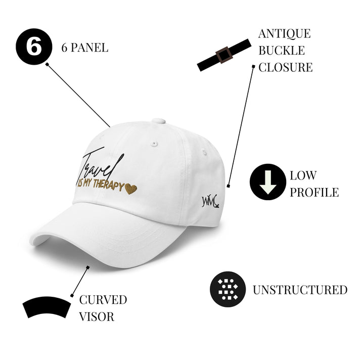 White "Travel Is My Therapy" Classic Cap