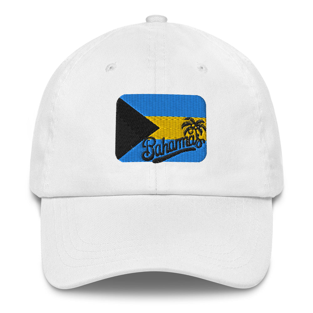 Traveling to the Bahamas soon? Our white classic cap with the Bahamas flag embroidered on the front is a great addition to your travel accessories.