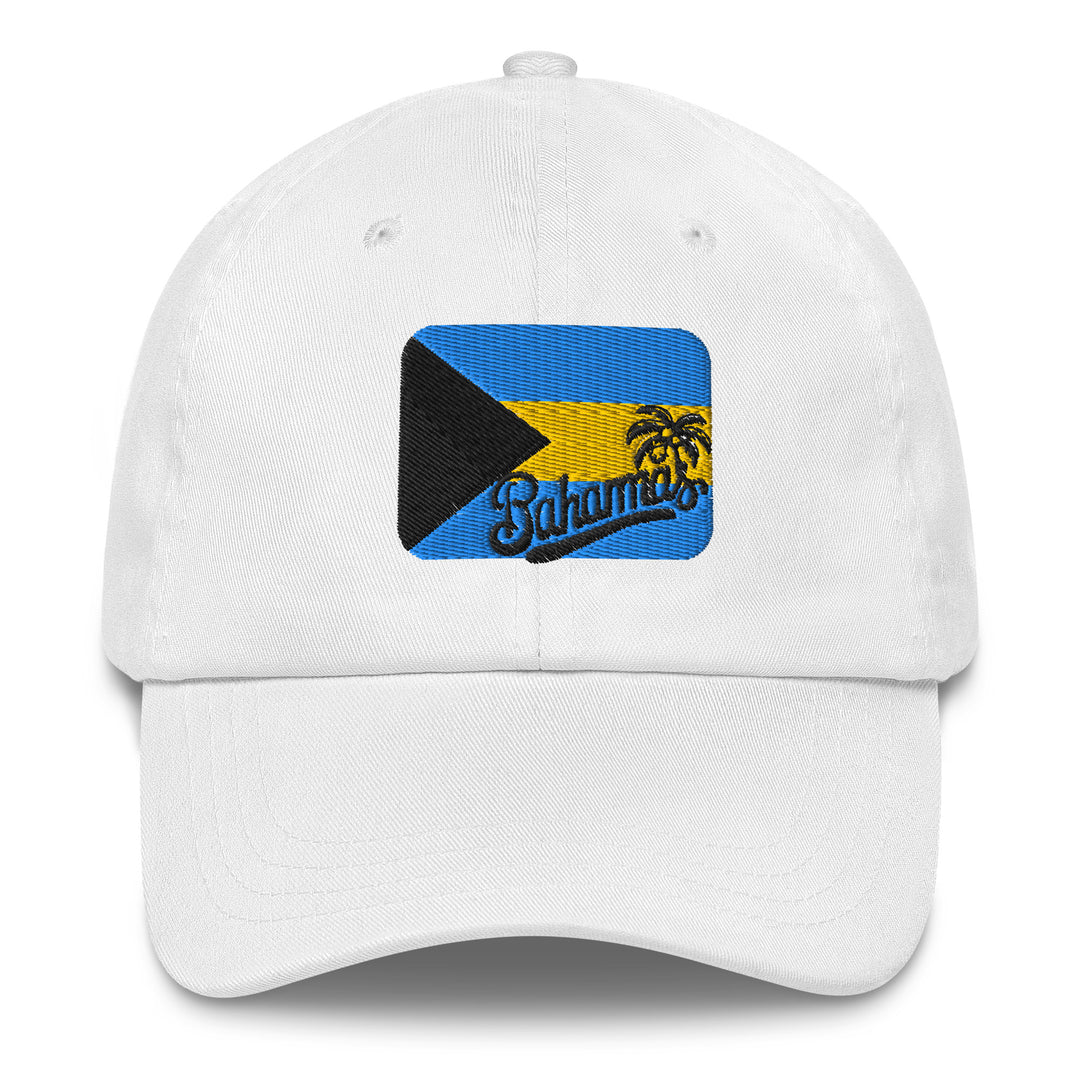 Traveling to the Bahamas soon? Our white classic cap with the Bahamas flag embroidered on the front is a great addition to your travel accessories.